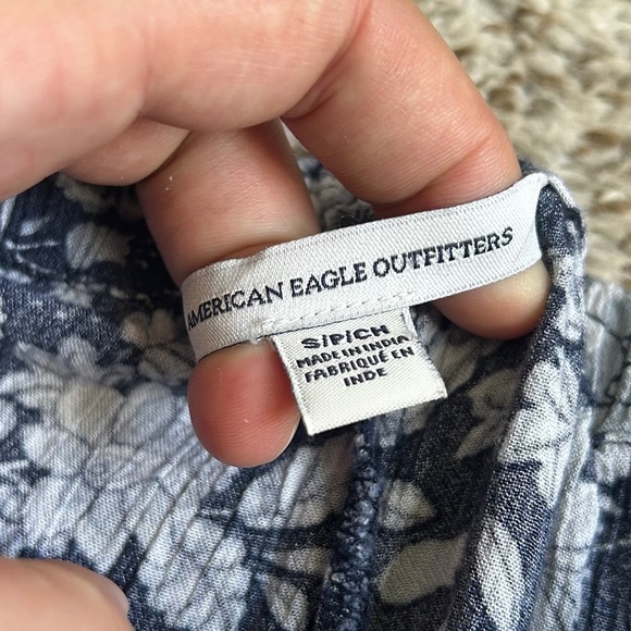 American Eagle Outfitters Floral Wide Leg Pants Blue White Comfy Stretch Boho - Picture 2 of 7